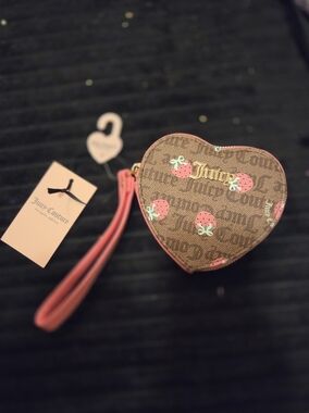 Juicy Couture Heart Strawberry Wristlet in Brown & Pink